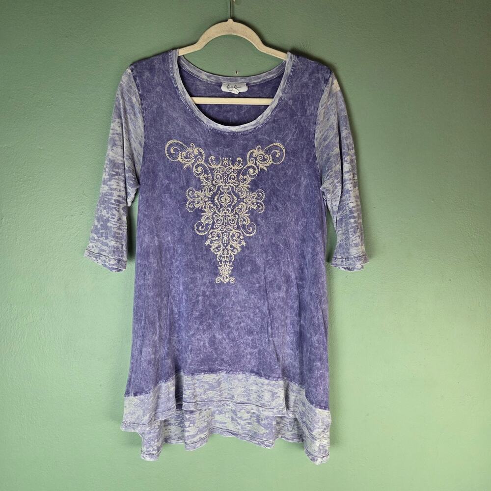 Cover Charge Womens Medium Purple Tie Dye Rhinestone Embellished Tunic Top Boho